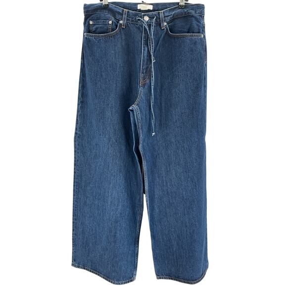 Cos Drawstring High Waist Blue Cotton Extra Wide Leg Denim Jean Size 38 - Picture 2 of 4